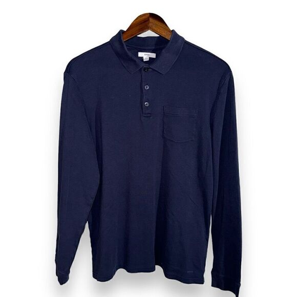 Navy Brax Philip L/S Jersey Polo Shirt Size M - Picture 1 of 9